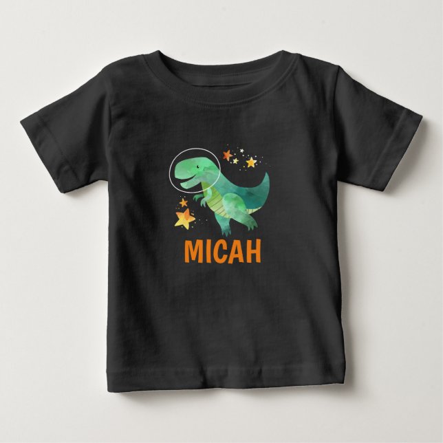 Personlig Kids Space Dinosaur Shirt T (Framsida)