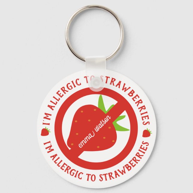 Personlig Kids Strawberry Allergy Alert Nyckelring (Framsida)