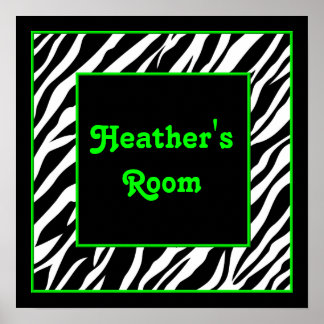 Personlig Kids Wall Decor - Zebra & Lime Green Poster