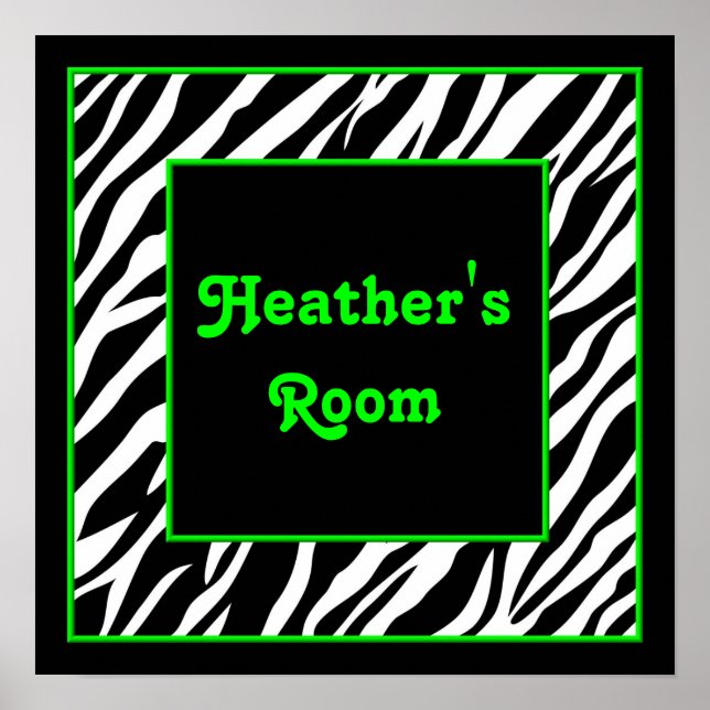 Personlig Kids Wall Decor - Zebra & Lime Green Poster (Framsidan)