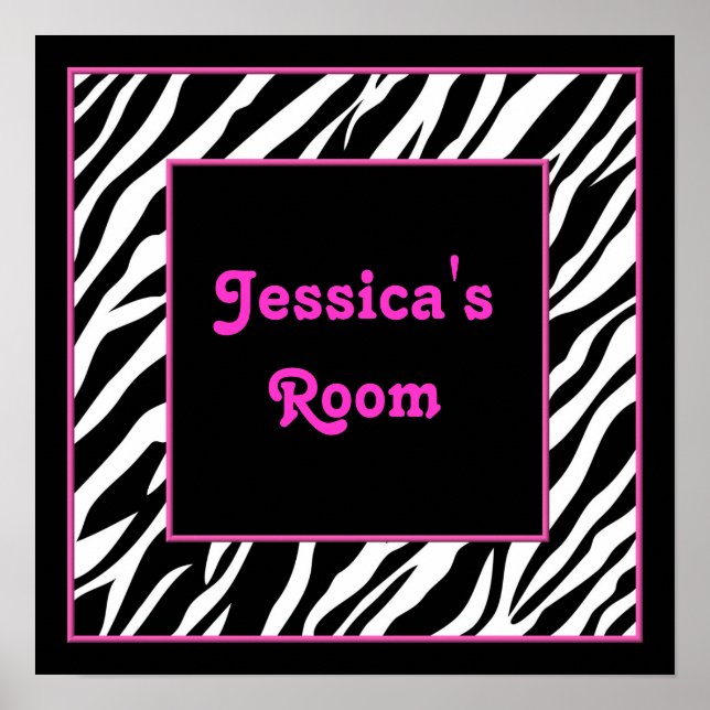 Personlig Kids Wall Decor - Zebra och Rosa Poster (Framsidan)