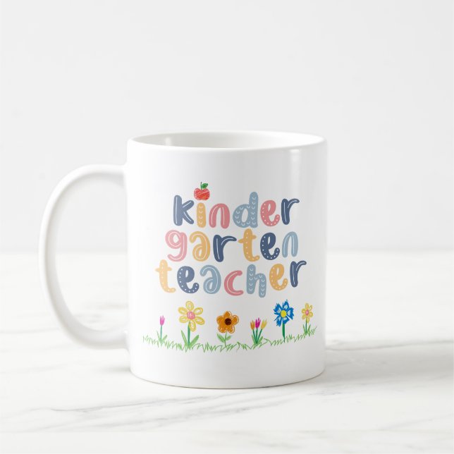 Personlig Kindergarten Lärare Blommigt Namn Kaffemugg (Vänster)