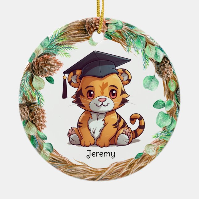 Personlig Kindergarten Studenten Tiger Unge Julgransprydnad Keramik (Framsidan)