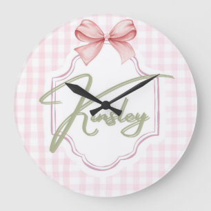 Personlig Kinsley Flicka Nursery Bow&Gingham Stor Klocka