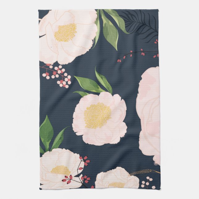 Personlig Kitchen Towel White Blommigt Flowers på Kökshandduk (Vertikal)