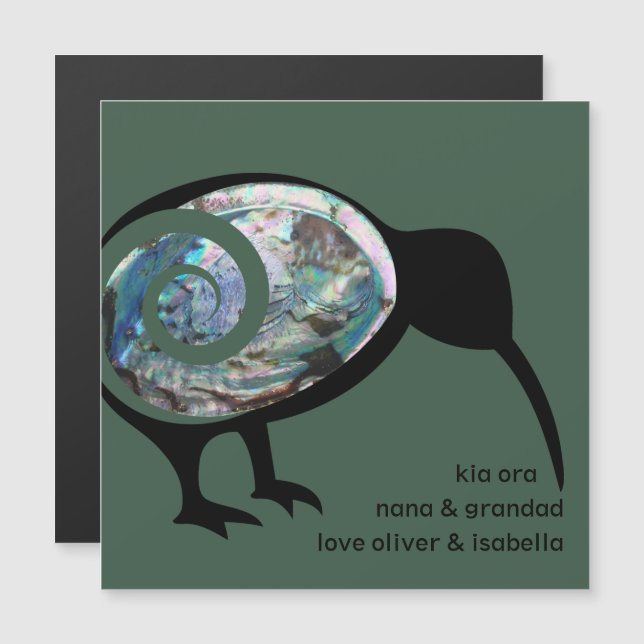 PERSONLIG KIWI BLACK PAUA FERN KORU NEW ZEALAND (Fram/baksida)
