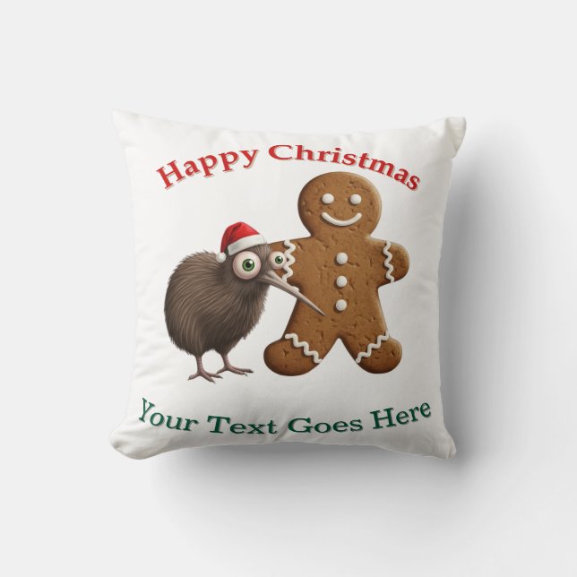 Personlig Kiwi-fågel och pepparkaksgubbe jul Kudde (Framsida)