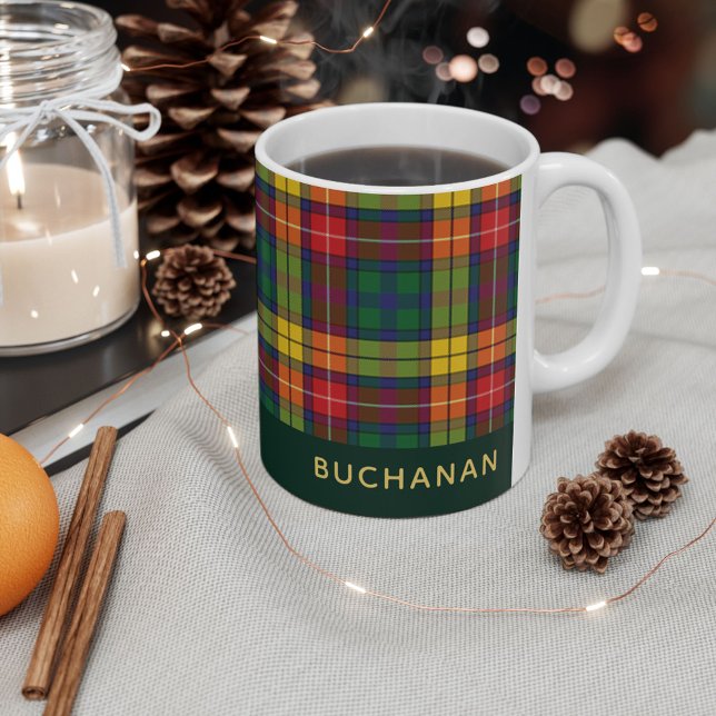 Personlig Klan Buchanan Tartan Play Namn Kaffemugg (Personalized Rustic Plaid Red Green Buchanan Tartan 11oz Coffee Mug)