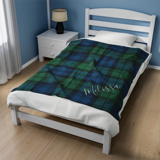 Personlig Klan Campbell PGrönt Tartan Blue Fleecefilt (Plaid Blue Green Clan Campbell Tartan Fleece Blanket)