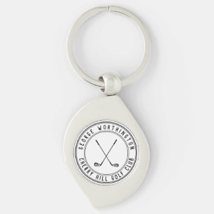 Personlig klassisk anpassad golf country club swirl silverfärgad nyckelring