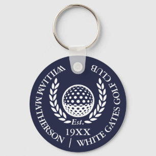 Personlig klassisk golfklubb namn marinblå nyckelring