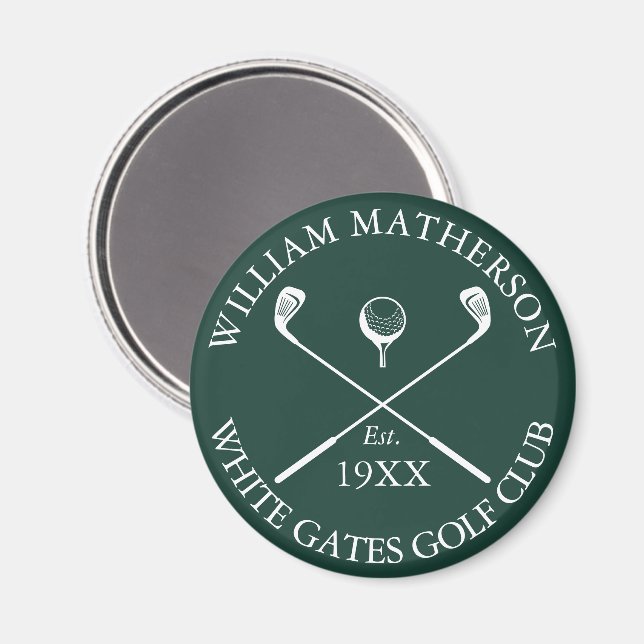 Personlig klassisk golfklubbnamn smaragdgrön magnet (Front/Back)