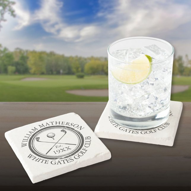 Personlig klassisk golfklubbnamn stenunderlägg (Personalized Classic Golf Club Name Stone Coaster)