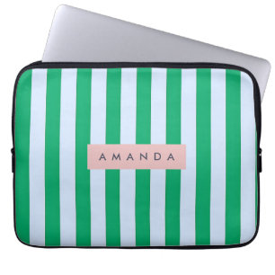 Personlig klassisk grön och vitrandig laptop fodral