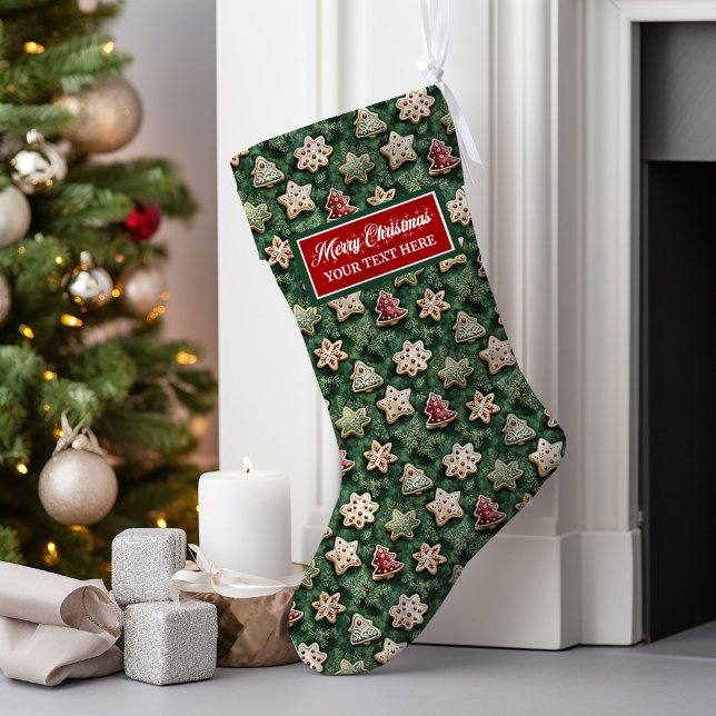Personlig Klassisk julförråd vattenfärg Stor Julstrumpa (Personalized Classic Christmas Stocking Watercolor Name)