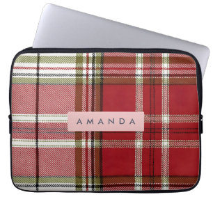 Personlig klassisk röd och olivrandig plaid laptop fodral