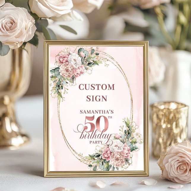 Personlig klassisk roséguld 50-års födelsedagskort poster (Personalized Classic Rose Gold 50th Birthday Custom Sign)