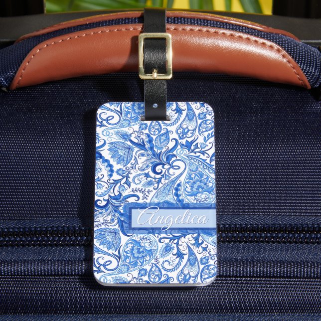 Personlig Klassisk Vit Blommig Paisley Mönster Bagagebricka (Framsida Insitu 2)