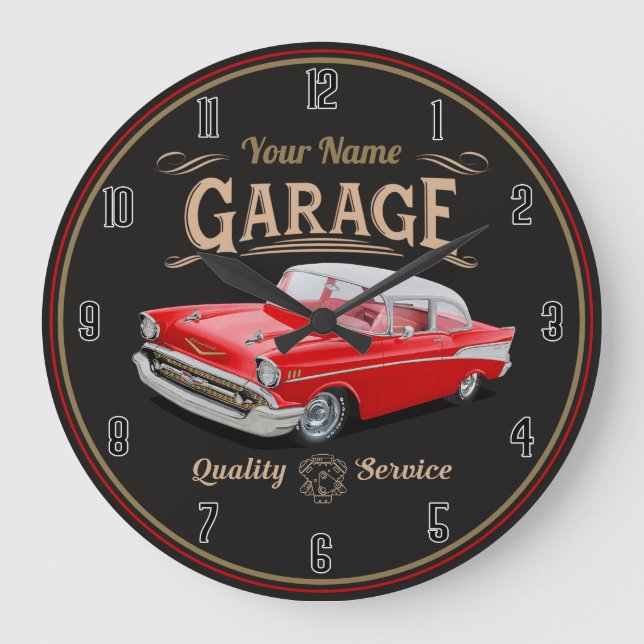 Personlig Klassiskt bilgarage Large Clock Stor Klocka (Framsida)