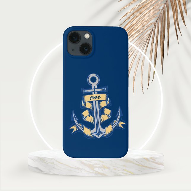 Personlig - klibbad fästpunkt på Azure (Personalized Ribbon Anchor on an Azure Background Nautical Theme Phone Case)
