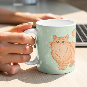 Personlig klistermärke för kattmamma med långhårig kaffemugg