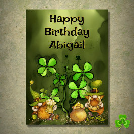 Personlig Klöver n Leprechaun Gnomes Birthday Kort