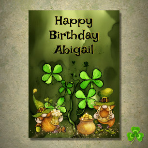 Personlig Klöver n Leprechaun Gnomes Birthday Kort