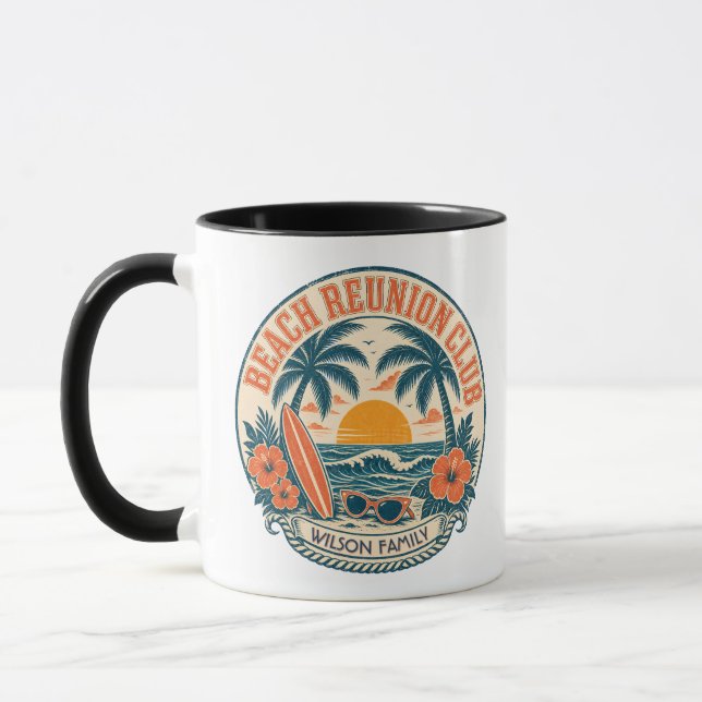Personlig Klubb För Strandåterträff Retro Solnedgå Mugg (Vänster)