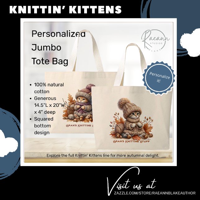 Personlig Knittin'Kittens Jumbo Tote Bag Jumbo Tygkasse (Skapare uppladdad)