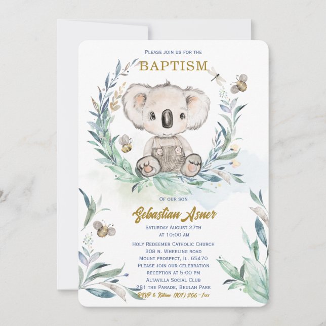Personlig Koala Baptism-mall Inbjudningar (Framsida)
