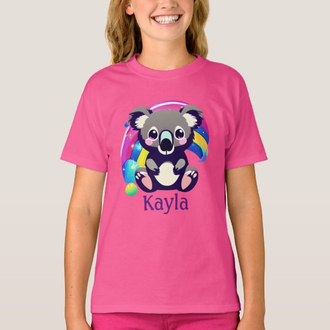 Personlig Koala Bear och Rainbow T Shirt (Framsida)