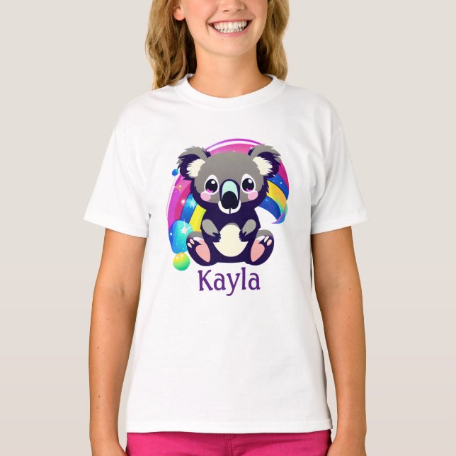 Personlig Koala Bear och Rainbow T Shirt (Framsida)