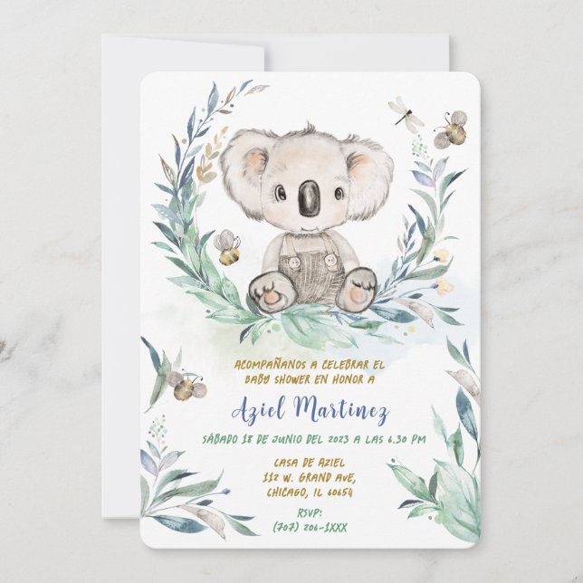 Personlig Koala Pojke Baby Shower Inbjudningar (Framsida)