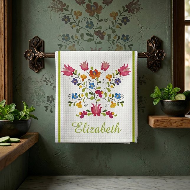 Personlig kökshandduk med blomsterbroderi (Skapare uppladdad)