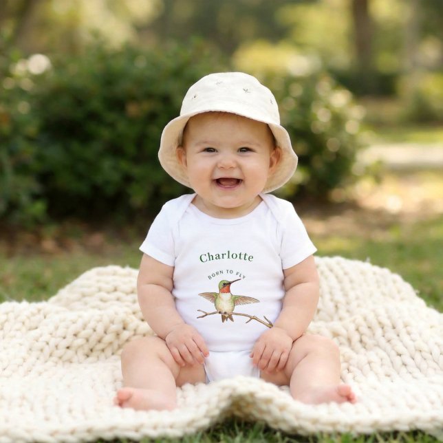 Personlig kolibri - Född att flyga T Shirt (Personalized Hummingbird Born To Fly Baby Bodysuit)