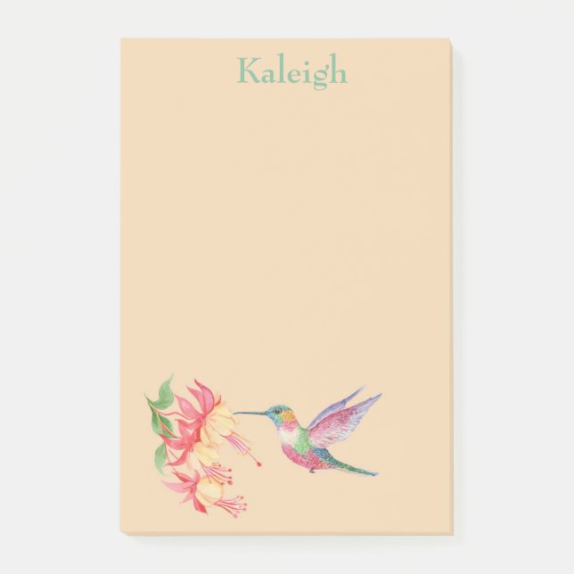 Personlig kolibri- och blommönstrad Post-it-lapp Post-it Block (Framsida)