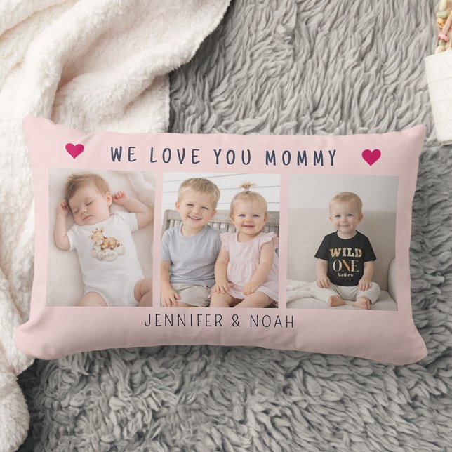 Personlig kollage med 3 bilder till mamma Rosa Lumbarkudde (Skapare uppladdad)