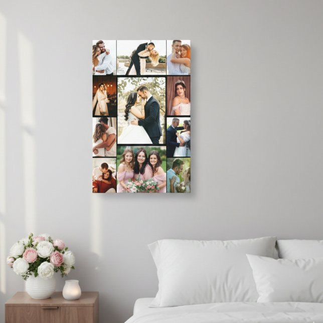 Personlig kollageduk med 11 foton för bröllopet canvastryck (Personalized 11-Photo Wedding Collage Canvas Print Elegant Custom Wall Art)