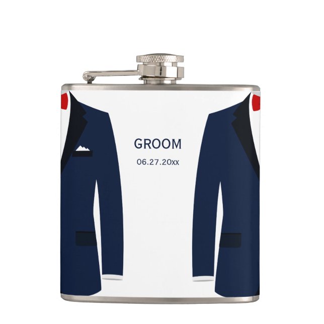 Personlig kolv Gay Bröllop gift for Groom Blue Fickplunta (Framsidan)