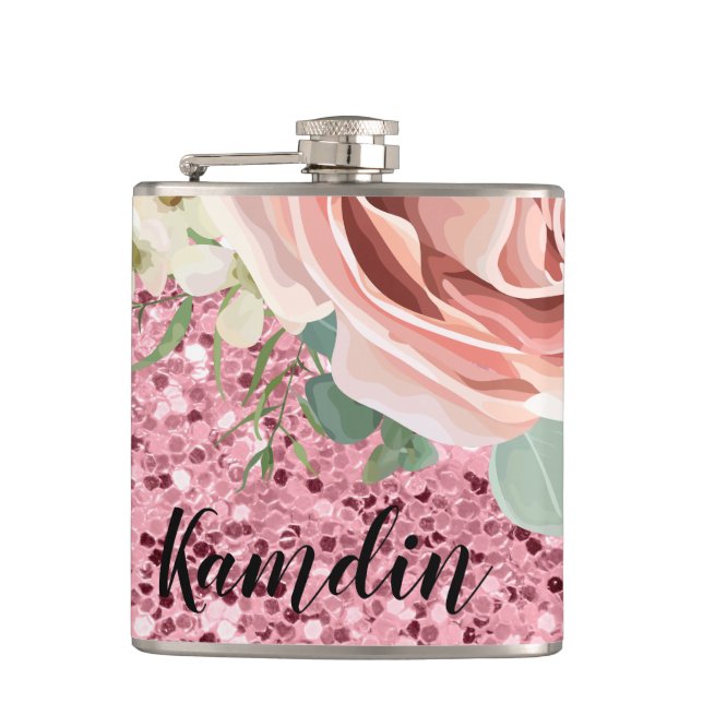 Personlig-kolv Geometric Garden Ro Glitter Fickplunta (Framsidan)