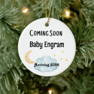 Personlig kommande snart baby ankomst julgransprydnad keramik