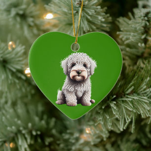 Personlig Komondor Valp Jul Grön Julgransprydnad Keramik