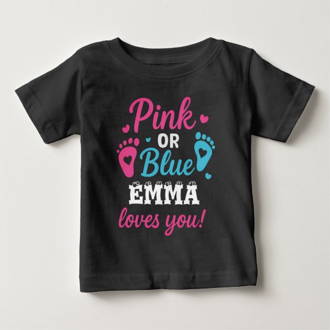 Personlig Köns Avslöjande Rosa eller Blått Babyfir T Shirt (Framsida)