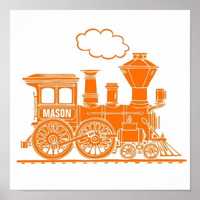 Personlig konst för pojkrum med orange ånglok  poster (Framsidan)