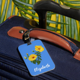 Personlig konst med hawaiiansk gul hibiskus bagagebricka
