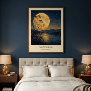 Personlig konstposter med gyllene månreflektion poster