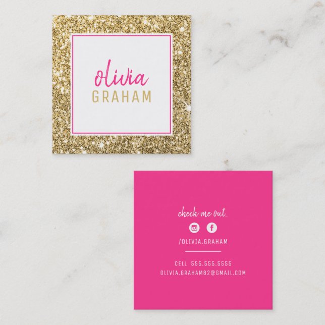 PERSONLIG KONTAKT djärv gräns rosa guld glitter Fyrkantigt Visitkort (Fram/baksida)
