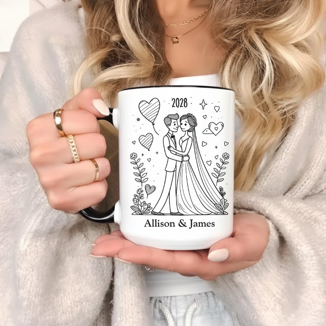 Personlig kopp för par - present till fru och make (Wedding Coffee Cups for Couples Personalized Gift, Bachelorette Party Mug Gift for Newlywed Couples)