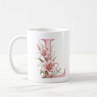 Personlig kopp med blomma Bokstav L Lilja