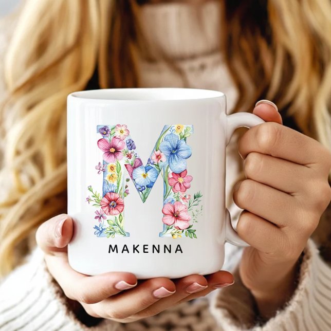 Personlig kopp med blommig alfabetpresent till brö (Custom Monogram Name Mug for Mom or Bridesmaids, Custom Floral Alphabet Mug for Teacher or Nurse)